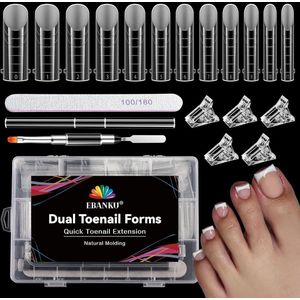 120PCS Poly Gel Nail Forms voor Teennagels - Lange Vierkante Dubbele Vormen voor Polygel Pedi Nagelverlenging - Herbruikbare Tips Mal met Nagelclips Gel Borstel en Nagelvijl