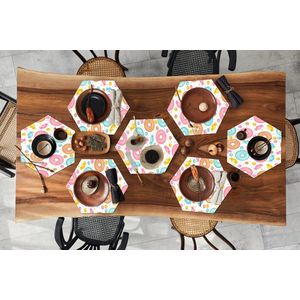 Placemats hexagon - Onderleggers placemats - Placemat zeshoek - Snoep - Donuts - Patronen - 8 stuks