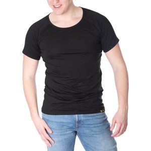 ConfidenceForAll® Heren Premium Anti Zweet Shirt met Ingenaaide Okselpads - Zijdezacht Modal en Verkoelend Katoen - Maat XXL Ronde hals Zwart