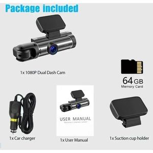 Overeem products dual dashcam - HD dashcam voor en achter - met achteruitrijcamera en touchscreen - Night vision - G sensor