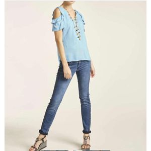 Blouse van Viscose met Cut-Outs van Duitse modehuis Heine, Blauw, Maat 36