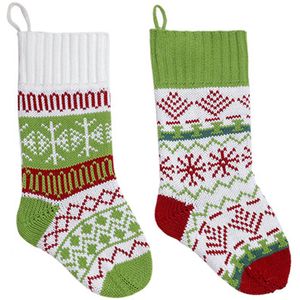 Gebreide Kerstkousen - Knit Christmas Stockings - Grote Maat Met Opvouwbare Kant - 2 Stuks - Voor Familie En Kinderen Rood