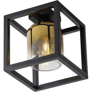 Moderne glazen plafondlamp Dentro | goud / zwart / transparant | glas / metaal | Ø 15 cm | 25 x 25 cm | woonkamer lamp / slaapkamer lamp / hal en overloop lamp | modern design