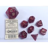Chessex Glitter Mini-Polyhedral Robijn/goud Dobbelsteenset (7 stuks)
