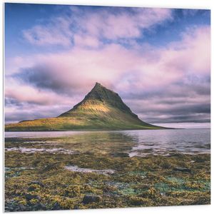 PVC Schuimplaat - Kirkjufell Berg - IJsland - 100x100 cm Foto op PVC Schuimplaat (Met Ophangsysteem)