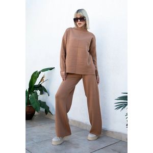 SOCKSTON - Gebreide Huispak - Camel bruin - Tweedelige set - Ribgebreide broek