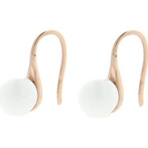 My Bendel rosegouden oorhangers met witte keramieken bol - Rosegouden oorbellen met wit keramieken bol - Met luxe cadeauverpakking