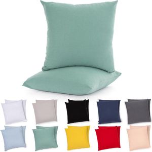 Set van 2 kussenslopen 40 x 40 cm, groen, 100% jersey katoen, 175 g/m², met ritssluiting, Oeko-Tex gecertificeerd
