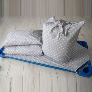 Kinderbeddengoed 6-delig voor peuter/kinderdagverblijf - Wit stip grijs