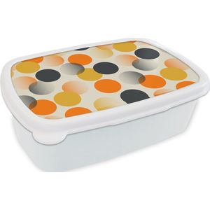 Broodtrommel Wit - Lunchbox - Brooddoos - Polkadot - Design - Retro - Oranje - 18x12x6 cm - Volwassenen
