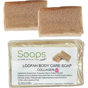 Zeeptabletten - Loofah Collagen Zeep - Handmade - 100% Natuurlijk - Voor Lichaam - Gezicht - Haar - Handzeep - Badzeep Met Spons