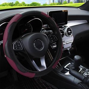 Auto Stuurhoes Ademende Anti Slip Pu Lederen Steering Covers Geschikt 37-38Cm Auto Decoratie Koolstofvezel