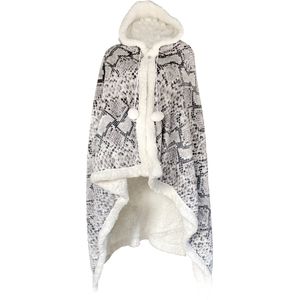 LINNICK Flanel Fleece Hoodie Met Capuchon Snake - Naturel - 130x180cm - Fleece Plaid - Fleece Deken - Hoodie Deken - Hoodie Dames - Hoodie Heren - Fleece Deken met Capuchon