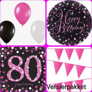 Feestpakket 80 jaar , Verjaardag, Roze , Happy Birthday.