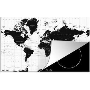 KitchenYeah® Inductie beschermer 78x52 cm - Wereldkaart - Zwart - Wit - Atlas - Aarde - Educatief - Kookplaataccessoires - Afdekplaat voor kookplaat - Inductiebeschermer - Inductiemat - Inductieplaat mat