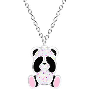 Joy|S - Zilveren panda hanger met ketting - panda met glitters - 36 cm + 5 cm extension