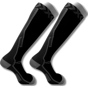 Sandside Compressiekousen Premium Actief - 2 Paar - Steunkousen Vrouwen en Mannen - Compressie sokken - Hardloopsokken - Vliegtuig Sokken - Zwart- Maat 41-45 L/XL