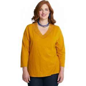 Katoenen en macramé T-shirt met 3/4 mouwen