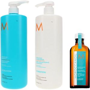 Moroccanoil Hydrating Trio Kit - Shampoo 1000ml Conditioner 1000ml & Hair Light Treatment Oil 100ml
