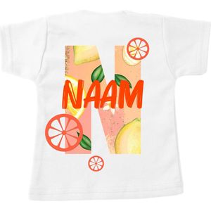 T-shirt kind Zomer-citroen naam en voorletter-Maat 104