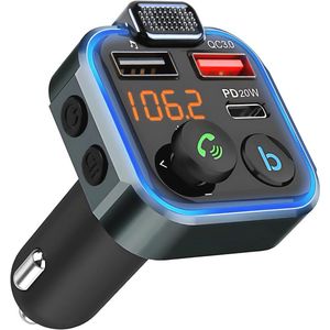 Draadloze FM Bluetooth Radio Adapter voor Auto met Snellader en 3 Oplaadpoorten