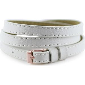 Silventi 980170015 Leren Wikkelarmband met Stalen Gesp 60cm - 7mm - Armband - Wrap - Wit - Rosegoudkleurig