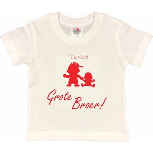Shirt Aankondiging zwangerschap Ik word grote broer 2.0 | korte mouw | Wit/rood | maat 98/104 zwangerschap aankondiging bekendmaking Baby big bro brother Grote Broer