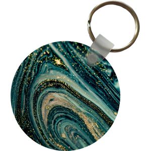 Sleutelhanger - Marmerlook - Luxe - Goud - Turquoise - Glitter - Plastic - Rond - Uitdeelcadeautjes