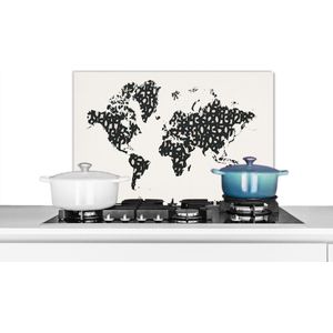 Spatscherm keuken 60x40 cm - Kookplaat achterwand Wereldkaart - Cijfers - Wit - Muurbeschermer - Spatwand fornuis - Hoogwaardig aluminium