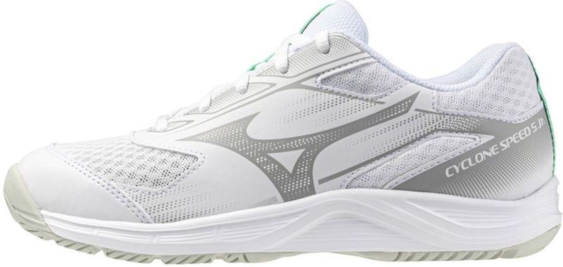Mizuno CYCLONE SPEED 5 Jr. Handbalschoenen Wit/Zwart/Frozen Emerald Junior Maat 32,5
