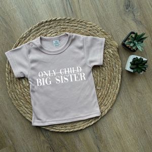 T-shirt korte mouw - Only child / big sister - Roze - Maat 86 - Dreumes - Peuter - Ik word grote zus - Zwangerschap aankondiging - Baby - Zwanger - Geboorte