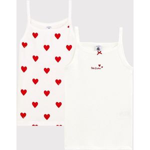 Petit Bateau Set van 2 katoenen meisjeshemdjes met bandjes en hartjes Meisjes Onderhemd - Maat 104