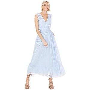 Maxi Jurk V-hals Mouwloze Frilly Voor Bruiloft Gast Bruidsmeisje en Prom Lange Hoge Taille Gelaagd Dames Gekleed