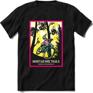 Mountainbike Trails | TSK Studio Mountainbike kleding Sport T-Shirt | Geel - Roze | Heren / Dames | Perfect MTB Verjaardag Cadeau Shirt Maat 3XL