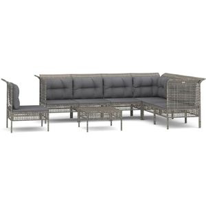 vidaXL Loungeset - 8-delig - Poly Rattan - Grijs Loungeset - Tuinset - Lounge Set - Tuin Bank - Hoekbank