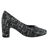 Gabor - Ancona - Pumps - Zwart/Wit - Tweed - Blokhak 5,5 cm