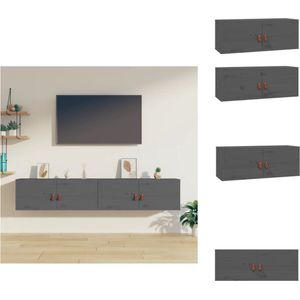 vidaXL Wandkast - Grenenhout - Grijs - 80 x 30 x 30 cm - Set van 2 - Wandsteun