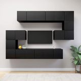 The Living Store Tv-meubelset Zwart - 8x 60x30x30 cm + 2x 30.5x30x30 cm - Stevig spaanplaat