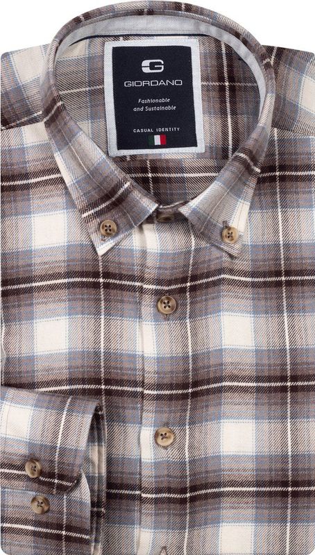 Giordano - Loretto - Casual Hemd - Bruin - Lange Mouw