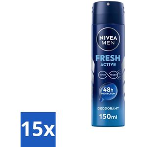 15 x NIVEA MEN - Deodorant Spray - Fresh Active - 150 ml -