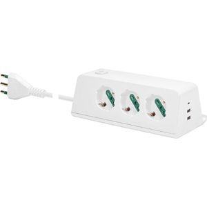Bureaustopcontact Met Schakelaar en Kabel – 2 Meter – 3x SICURY Universele Stopcontacten – 2x USB-A & 1x USB-C – Inductief Opladen 10W – 16A Stekker – Wit