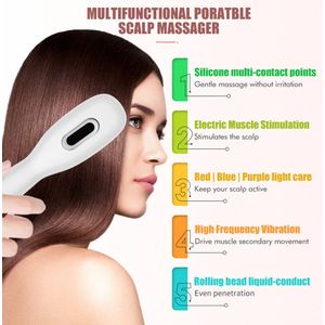 WK EMS Hoofdhuidmassageborstel – Met Rode, Blauwe & Paarse LED Lichttherapie | EMS Microstroom | Vibratie | 8ml Serumreservoir | Oplaadbaar – Wit