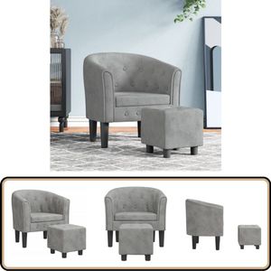 vidaXL Kuipstoel met voetenbank - Fluweel - Lichtgrijs Kuipstoel - Fauteuils - Lounge Stoel - Leeshoek - Relaxfauteuil