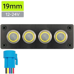 ProRide Metalen drukschakelaars in Viervoudig inbouwpaneel 12-24V ON-OFF - 19mm - IP67 - LED indicatie Geel