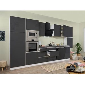 Goedkope keuken 395  cm - complete keuken met apparatuur Lorena  - Wit/Grijs - soft close - keramische kookplaat - vaatwasser - afzuigkap - oven - magnetron  - spoelbak