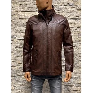 Bruine heren leren jas met afneembare kraag - Roos - 66