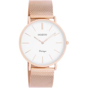OOZOO Vintage series - rosé goudkleurige horloge met rosé goudkleurige metalen mesh armband - C9917 - Ø40
