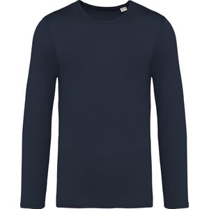 Vintage wash unisex T-shirt lange mouwen ronde hals Navy Blue - L