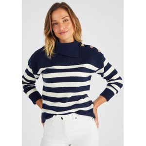 Damart - Marinière trui met knopen op de schouder. - Dames - Blauw - L