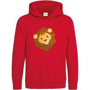 Pixeline Hoodie Leeuw Face rood 5-6 jaar - Pixeline - Trui - Stoer - Dier - Kinderkleding - Hoodie - Dierenprint - Animal - Kleding